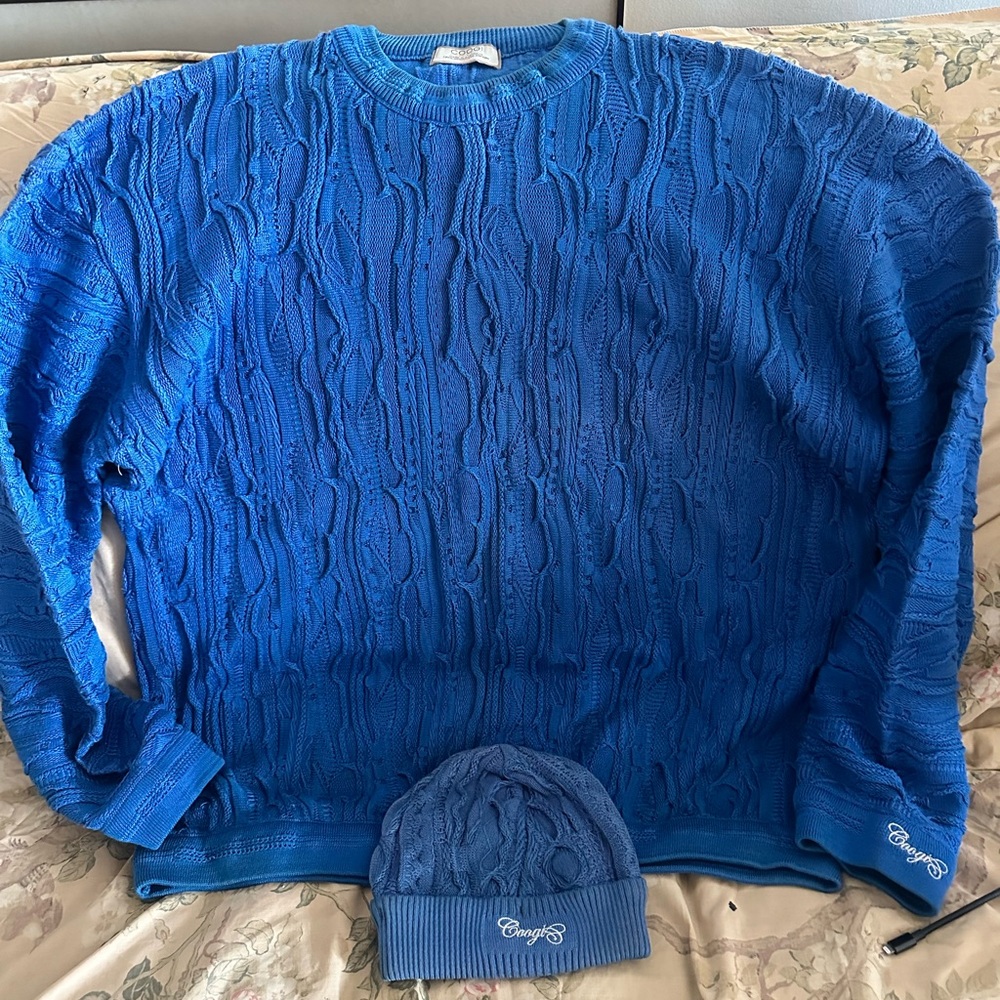 Authentic Coogi Australia Royal Blue Sweater and Skull cap set - Picture 6 of 8